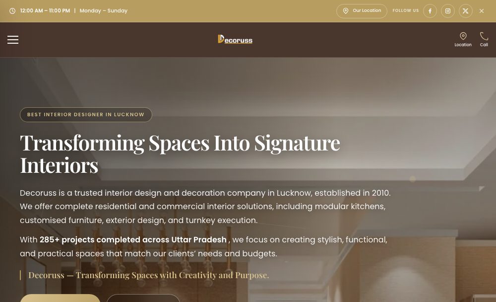 decoruss.com homepage clean after the Apex Influence recovery, October 2026