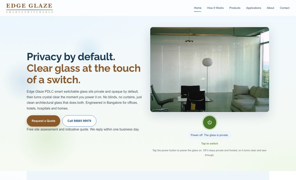 Edge Glaze home page clean and live after Apex Influence recovery